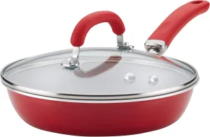 Rachael Ray Create Delicious Deep Nonstick Frying Pan / Fry Pan / Skillet with Lid - 9.5 Inch, Red