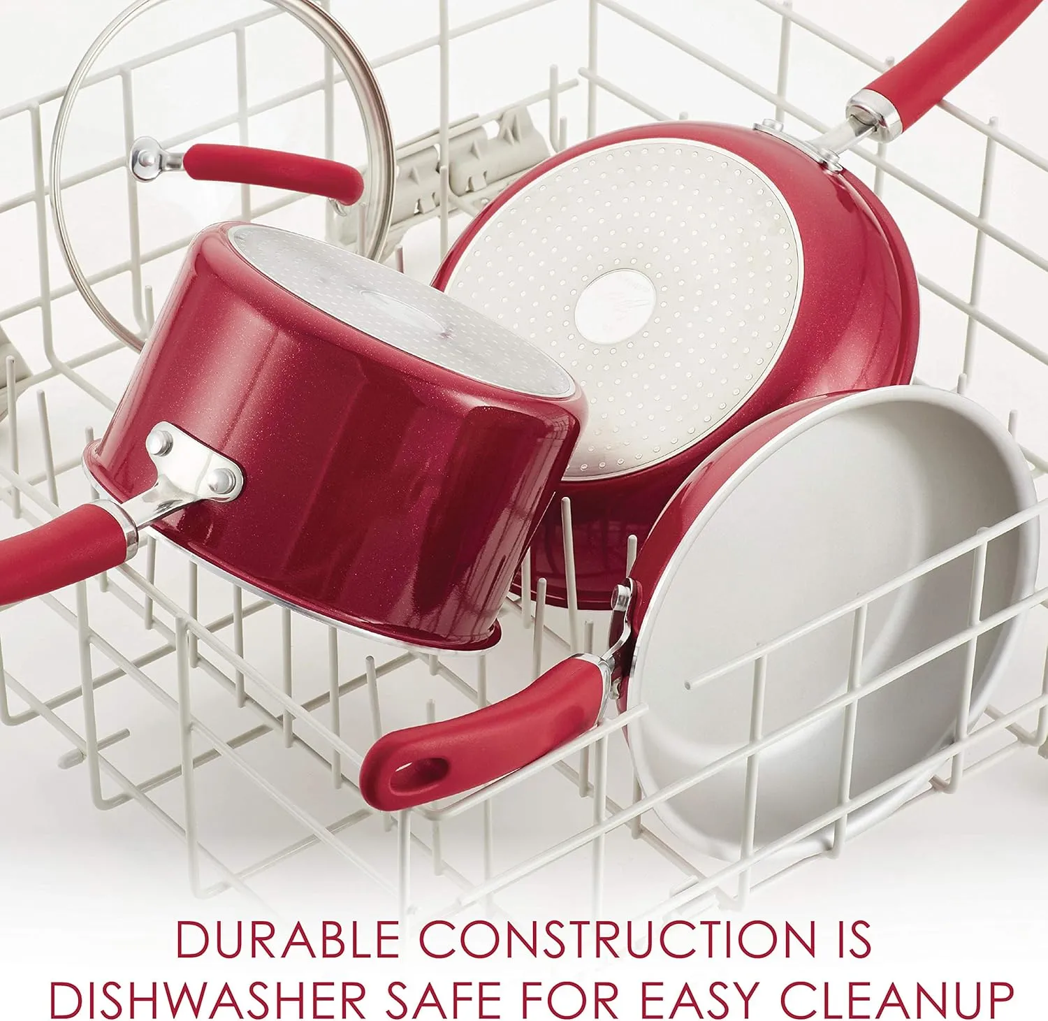 Rachael Ray Create Delicious Deep Nonstick Frying Pan / Fry Pan / Skillet with Lid - 9.5 Inch, Red