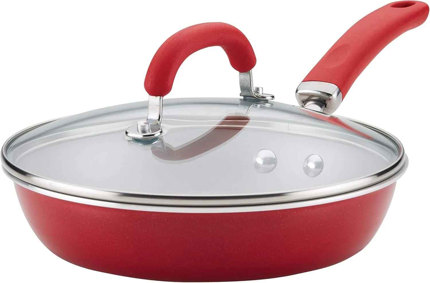 Rachael Ray Create Delicious Deep Nonstick Frying Pan / Fry Pan / Skillet with Lid - 9.5 Inch, Red