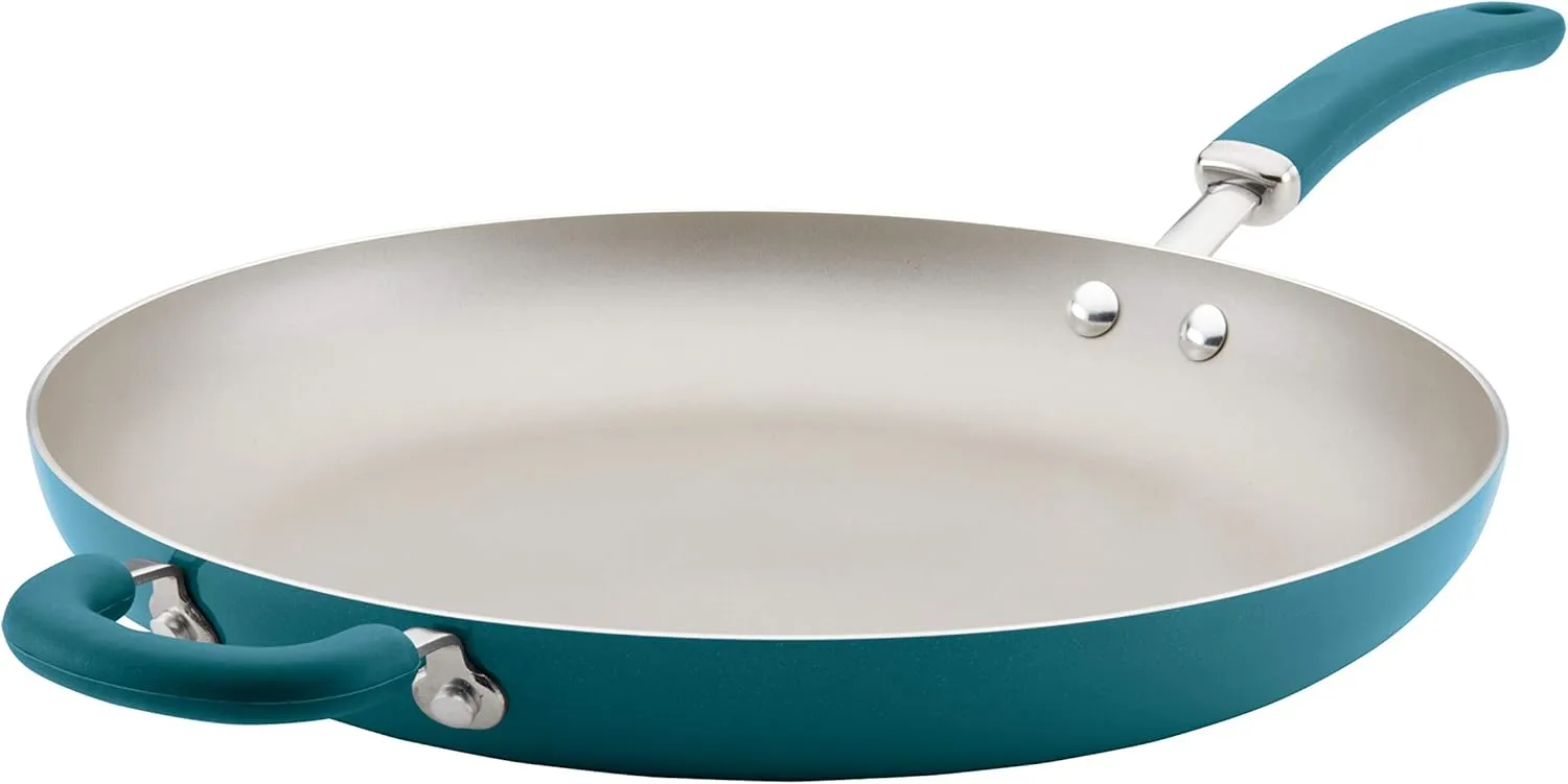 Rachael Ray Create Delicious Skillet with Helper Handle, 14.5-Inch Nonstick Frying Pan, Teal Shimmer