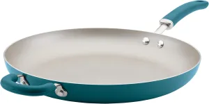 Rachael Ray Create Delicious Skillet with Helper Handle, 14.5-Inch Nonstick Frying Pan, Teal Shimmer