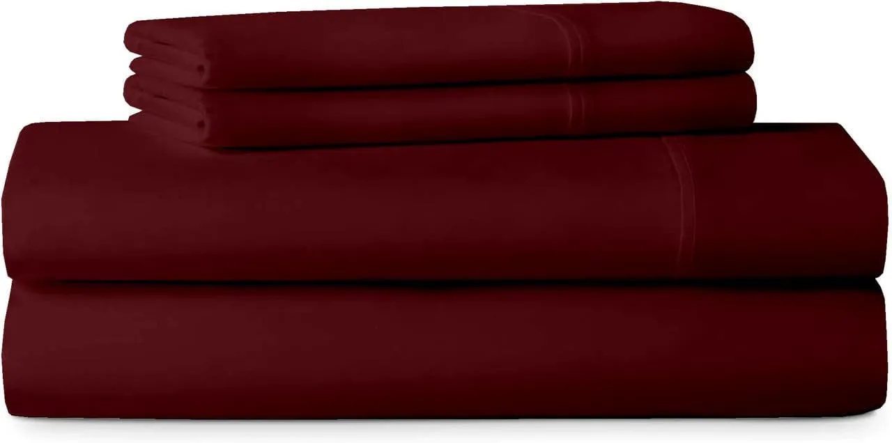 Rajlinen Cot Sheet Set 33" X 75", 4-Piece Premium Cotton Bedding, Deep Pocket Fits Up to 8" Mattress, Perfect for Narrow Twin, RV Bunk, Camp Bed, Folding Cot, Guest Bed, Burgundy