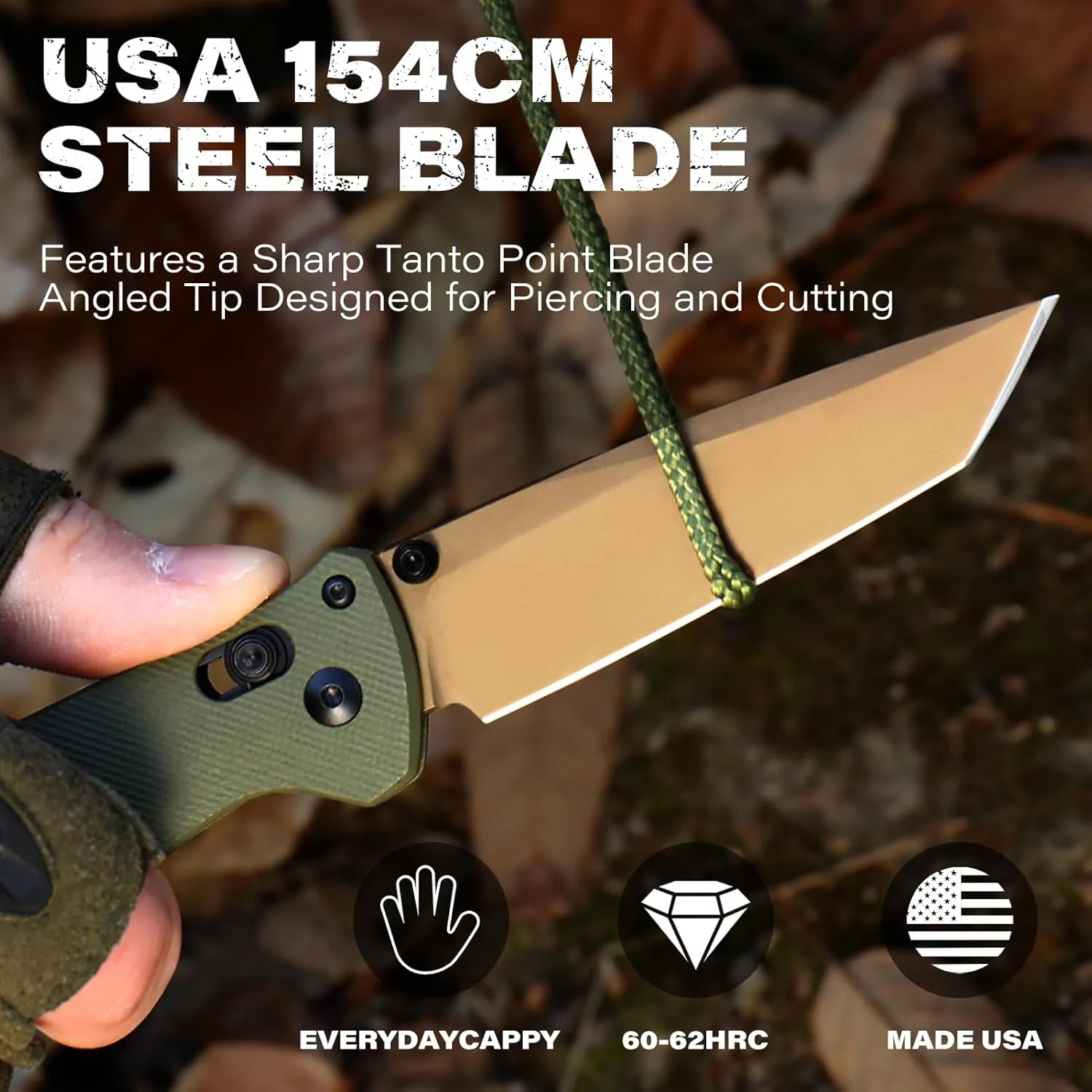 RBLACK Folding Knife with 3.39'' 154CM Steel Tanto Blade, Pocket Knife for Men Women Gifts, Axis Lock EDC Tactical Knife with Lightweight G10 Handle, Reversible Pocket Clip - RK0402-OG