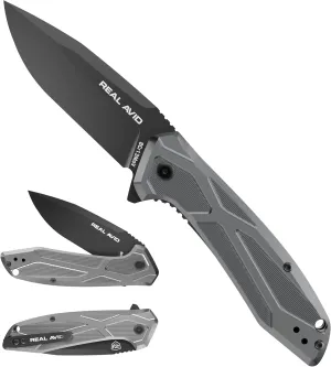Real Avid RAV-2 EDC Knife - Folding Knife 3.25" Drop Point Blade Crafted From 8Cr13MoV Steel, Pocket Knife With Aluminum Handle and Black Oxide Finish