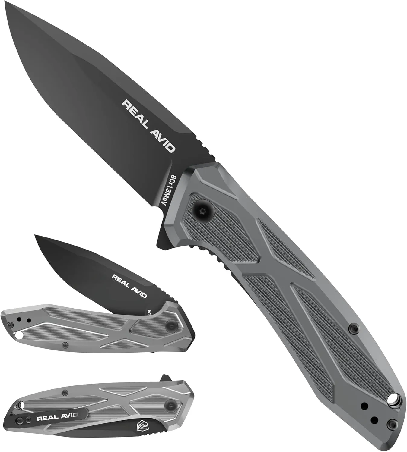 Real Avid RAV-2 EDC Knife - Folding Knife 3.25" Drop Point Blade Crafted From 8Cr13MoV Steel, Pocket Knife With Aluminum Handle and Black Oxide Finish