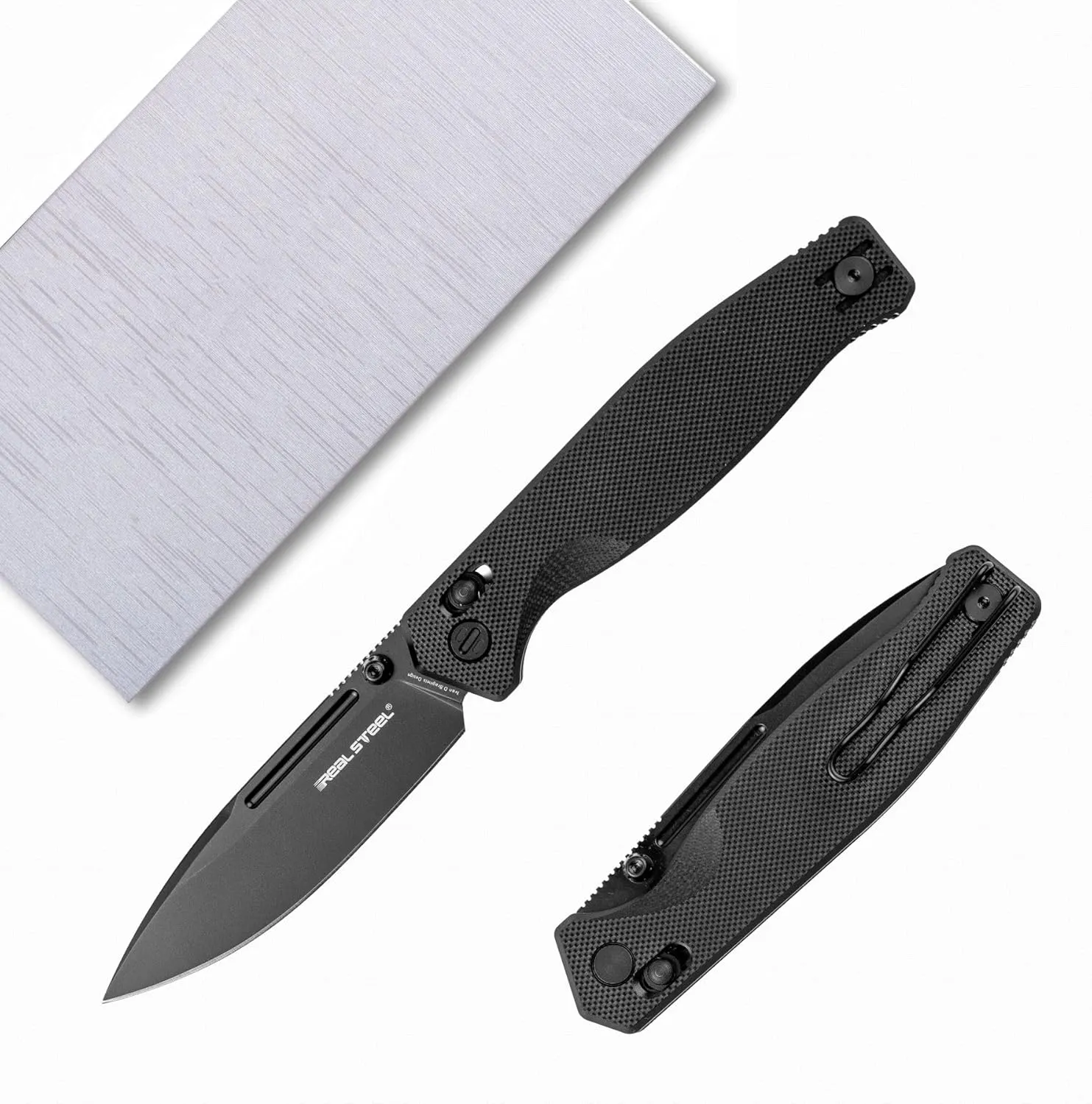 REALSTEEL Huginn Compact Folding Pocket Knife,Crossbar Lock,3.15'' VG-10 Steel Blade,Thumb Stud,G10 Handle,Lightweight Clip,EDC Gift for Men Women Camping, Hiking, Outdoor Use(Full Black G10)