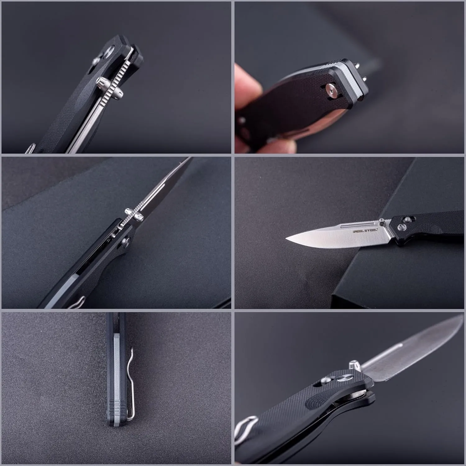 REALSTEEL Huginn Compact Folding Pocket Knife,Crossbar Lock,3.15'' VG-10 Steel Blade,Thumb Stud,G10 Handle,Lightweight Clip,EDC Gift for Men Women Camping, Hiking, Outdoor Use(Full Black G10)
