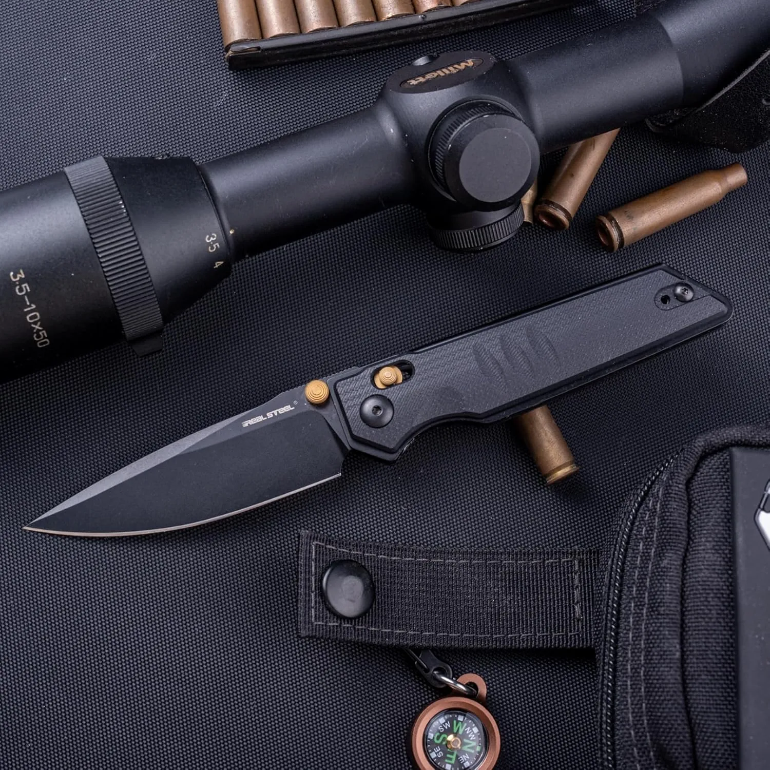 REALSTEEL SACRA Pocket Knife, Folding Knife, Crossbar Lock, 3.31" Böhler K110 Steel Blade, Thumb Stud, G10/Micarta Handle, 2.58oz, Deep-carry Pocket Clip, EDC Outdoor Indoor, Gifts for Men Women Camping Hiking Climbing Fishing (Full Black G10)