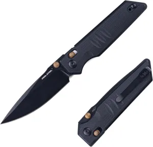 REALSTEEL SACRA Pocket Knife, Folding Knife, Crossbar Lock, 3.31" Böhler K110 Steel Blade, Thumb Stud, G10/Micarta Handle, 2.58oz, Deep-carry Pocket Clip, EDC Outdoor Indoor, Gifts for Men Women Camping Hiking Climbing Fishing (Full Black G10)