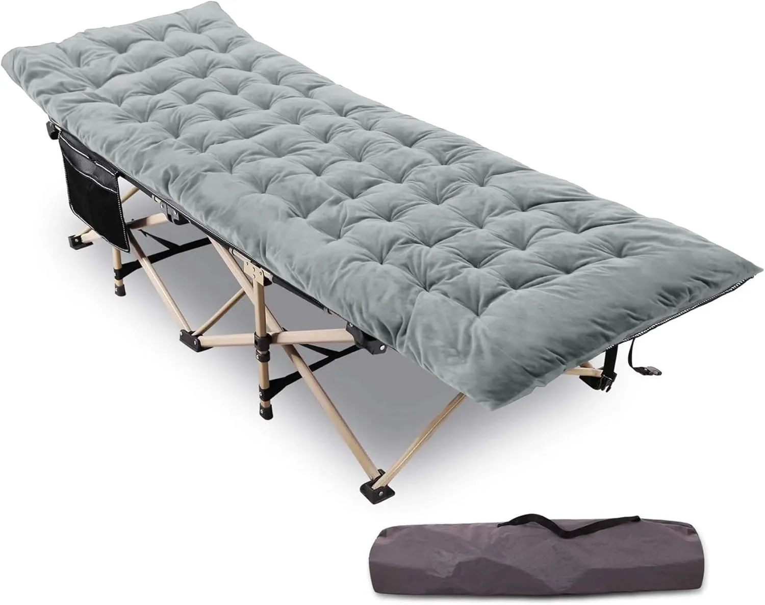 REDCAMP 28" Extra Wide Heavy Duty Camping Cots with Thicker Cot Pads for Adults, Foldable Sturdy Portable Sleeping Cot for Camping or Office, Grey & Grey Pad