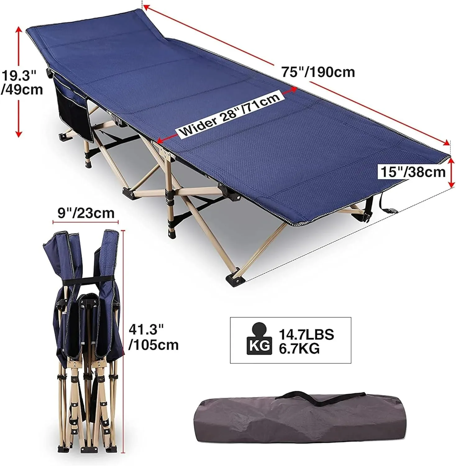 REDCAMP 28" Extra Wide Heavy Duty Camping Cots with Thicker Cot Pads for Adults, Foldable Sturdy Portable Sleeping Cot for Camping or Office, Grey & Grey Pad