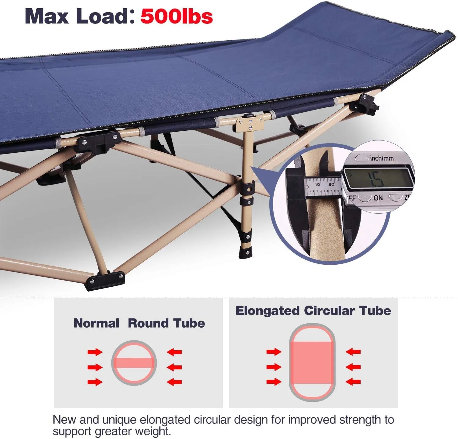 REDCAMP Folding Camping Cots for Adults Heavy Duty, 28" Extra Wide Sturdy Portable Sleeping Cot for Camp Office Use,New Blue 2-Pack