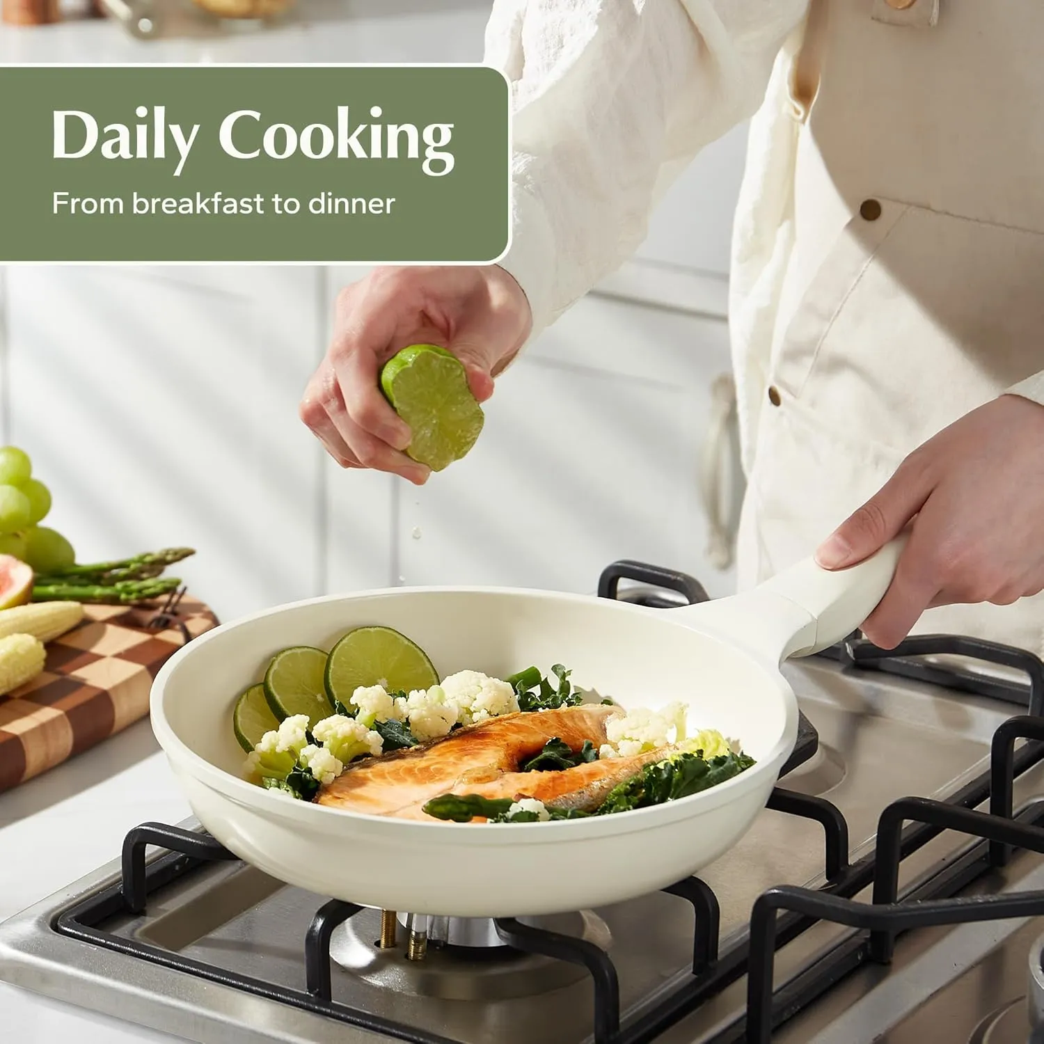 Redchef Ceramic Frying Pan, Small Nonstick Frying Pan, Non Stick Pans for Eggs & Omelets, PFOA & PFAS-Free, Fast & Even Heat, Compatible with All Cooktops, Dishwasher Safe, Beige White, 9.5"