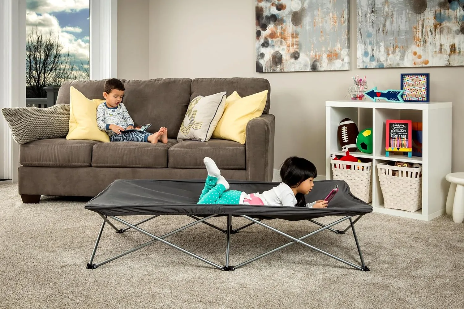 Regalo My Cot Extra Long Portable Bed, Includes Fitted Sheet, Gray 54x28x12 Inch (Pack of 1)