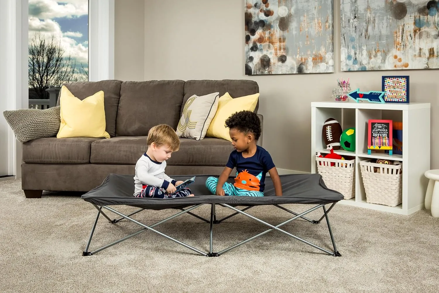 Regalo My Cot Extra Long Portable Bed, Includes Fitted Sheet, Gray 54x28x12 Inch (Pack of 1)