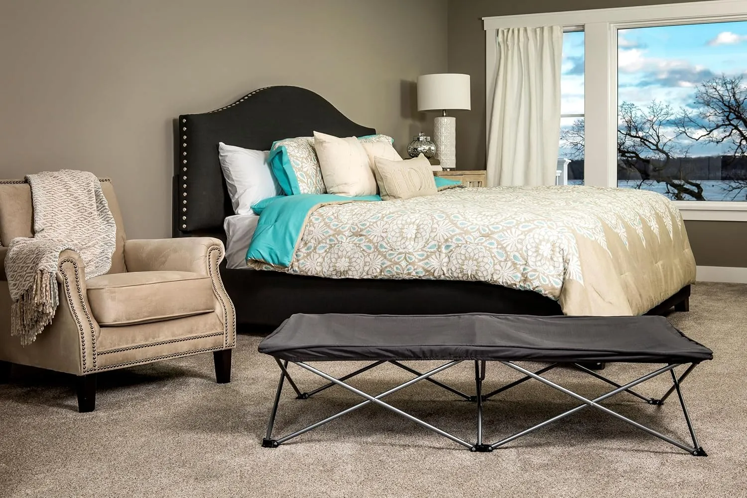 Regalo My Cot Extra Long Portable Bed, Includes Fitted Sheet, Gray 54x28x12 Inch (Pack of 1)