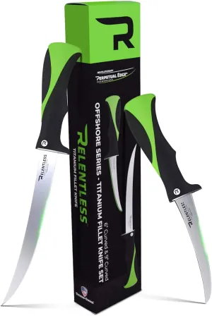Relentless Knives - True Self Sharpening Knife - Fillet Knife Fishing, Curved Never Rust Blade and Perpetual Edge Sharpening Technology - Offshore Set