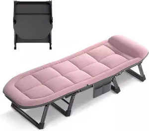 Roll Away Beds with Mattresses for Adults max Loading 353lbs, Portable Folding Bed 5-Level Adjustable Backrest with Padded for Camping Tent Office Outdoor Travel(65x200CM)