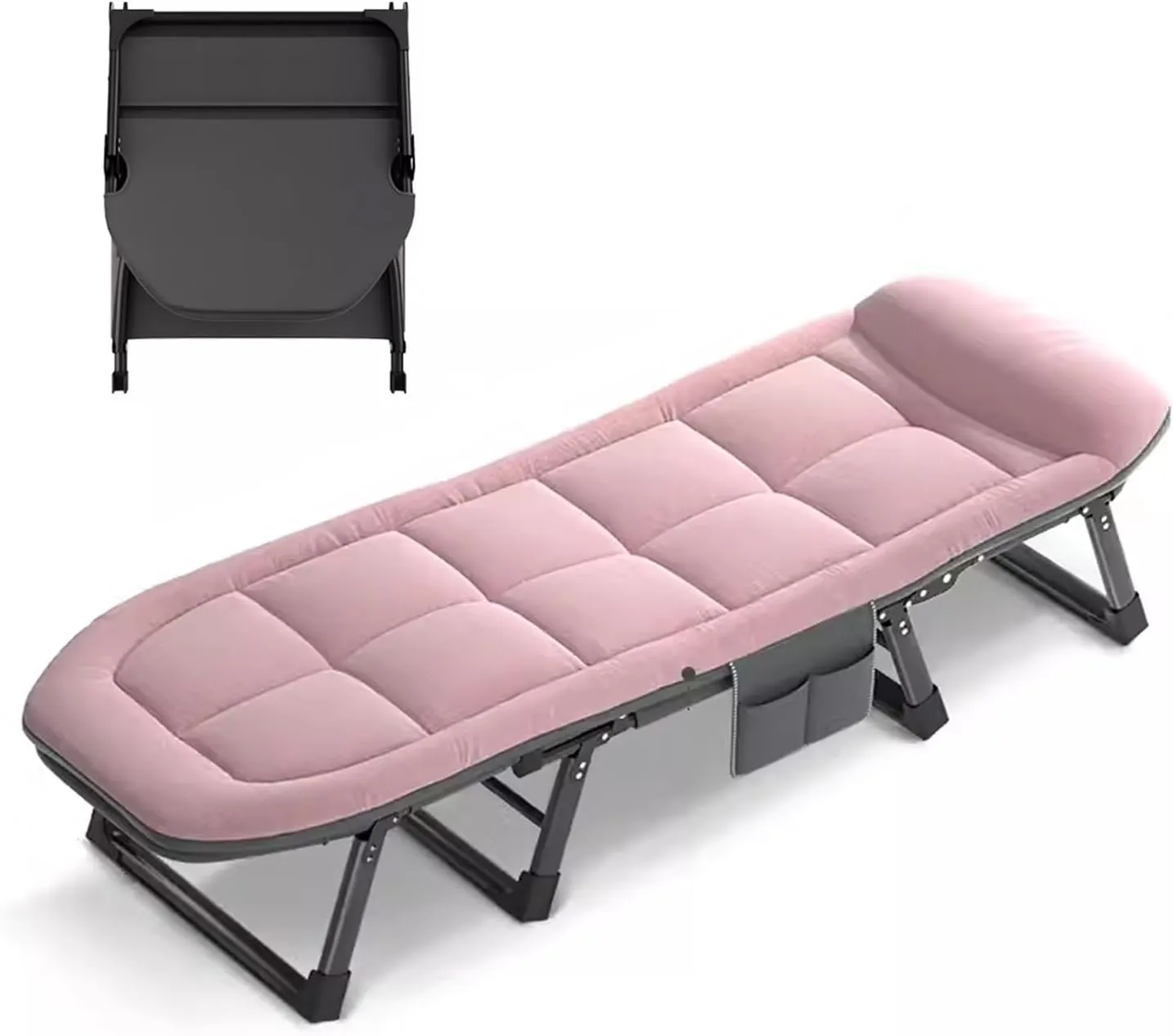Roll Away Beds with Mattresses for Adults max Loading 353lbs, Portable Folding Bed 5-Level Adjustable Backrest with Padded for Camping Tent Office Outdoor Travel(65x200CM)