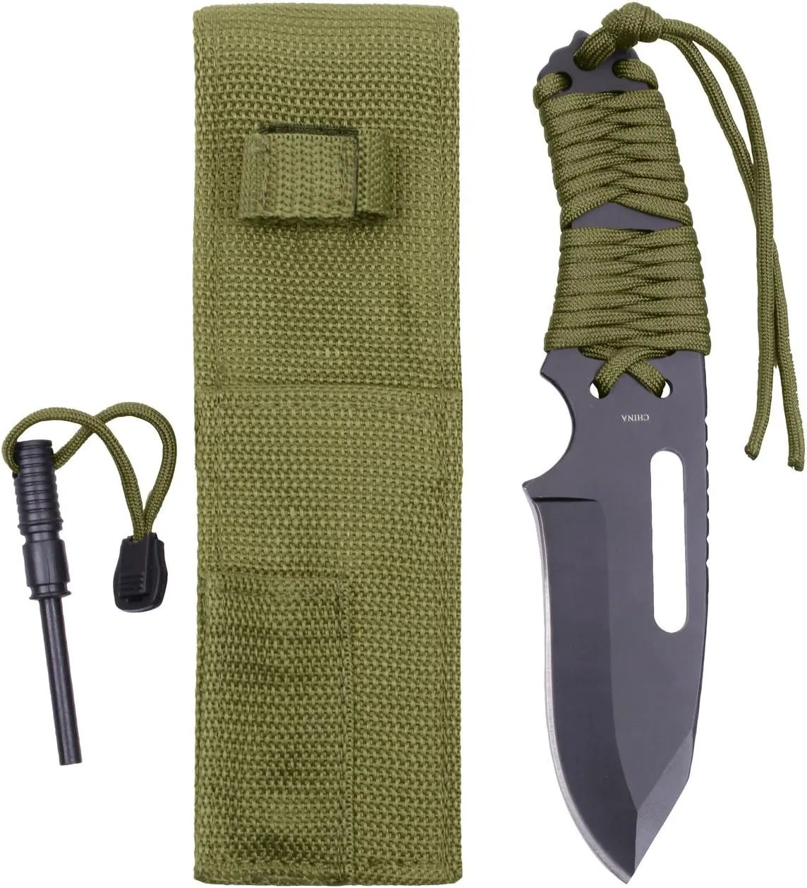 Rothco Large Paracord Knife with Fire Starter, Olive Drab