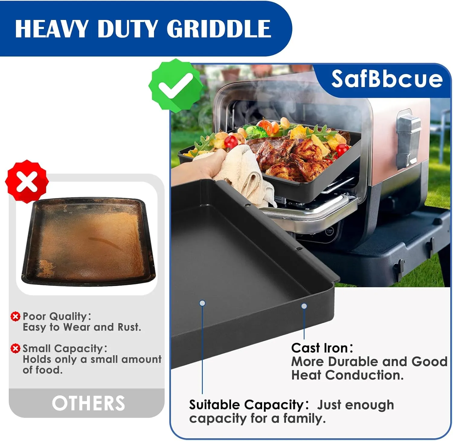 SafBbcue Woodfire Outdoor Griddle Pan for Ninja Woodfire OO100 Series Pizza Oven Accessories, 12" x 12" Non-Stick Griddle Plate