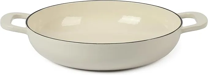 Salt, Simmer, and Subtext | Martha Stewart 3.5-Quart Enameled Cast Iron Dutch Oven Braiser - Linen w/Gold Knob