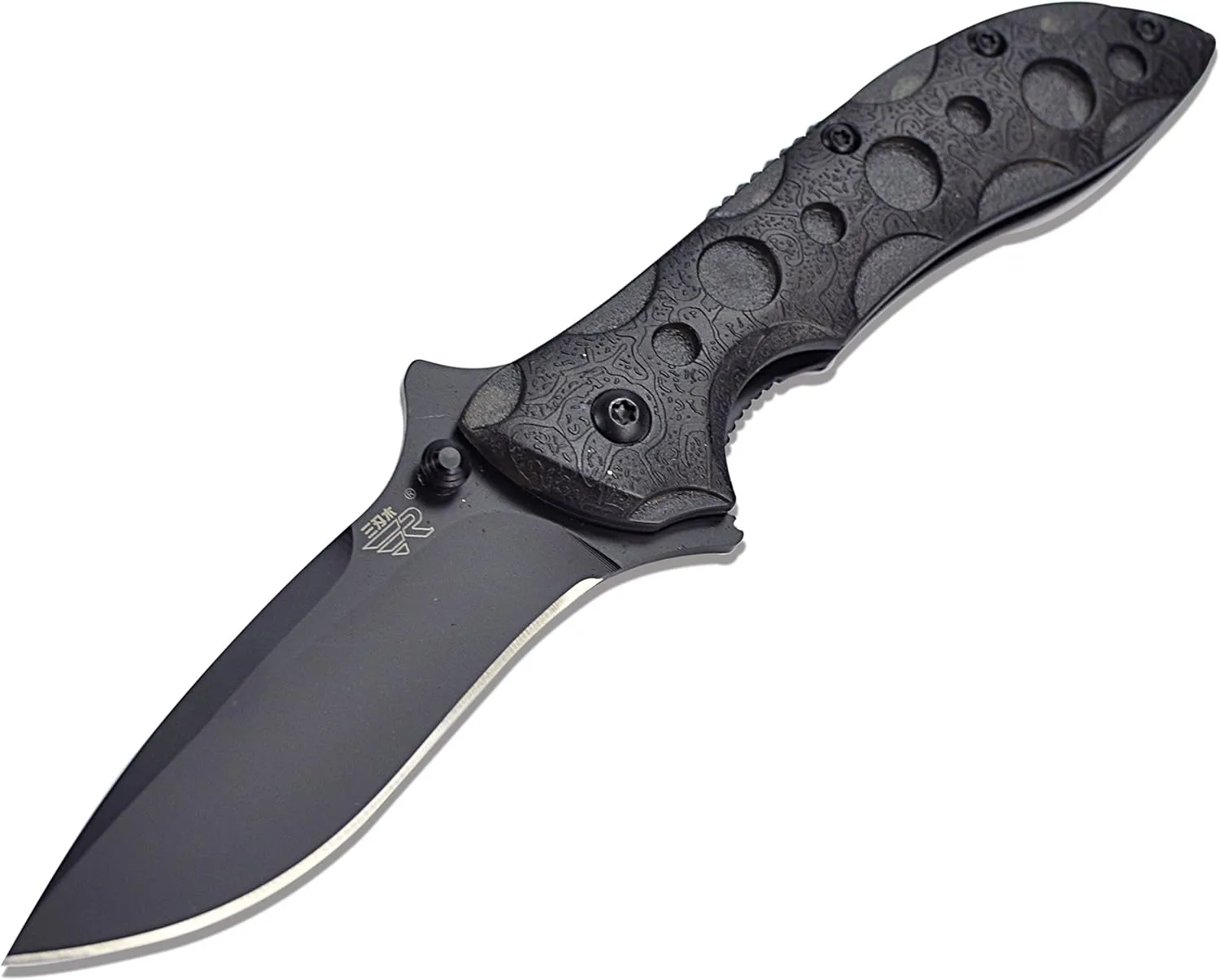 Sanrenmu 7034 Folding Pocket Knife 8Cr14Mov Blade Liner Lock PA66 GF Handle with Clip (Black)