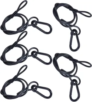 Sarknoah. 0.2'' (5mm),Black Galvanized Stage Lighting Safety Cable With Carabiner Lock,265lb(120KG) Load,Longth 30'' .Fall Protection for Stage Lights, DJ Equipment And Rigging.Pack of 5.