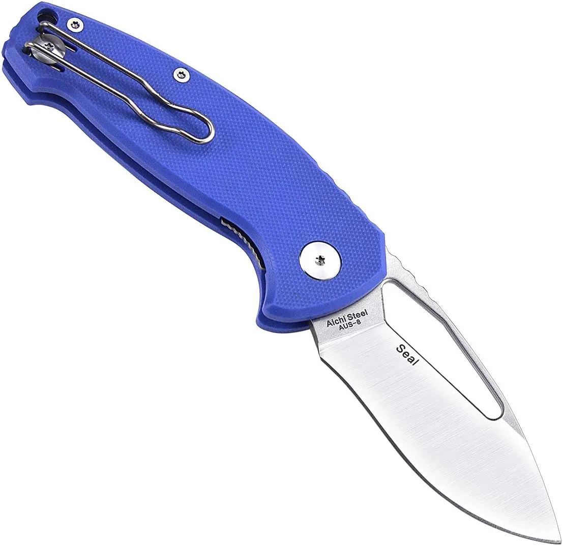 Seal CK6120 Folding Knife with Aus-8 Steel Blade Pocket Knife with G10 Handle Pocketclip (blue)