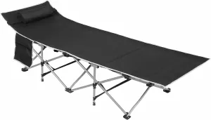 Seleq Foldable Aluminum Black Camping Cot for Outdoor Travel - 75" x 26"