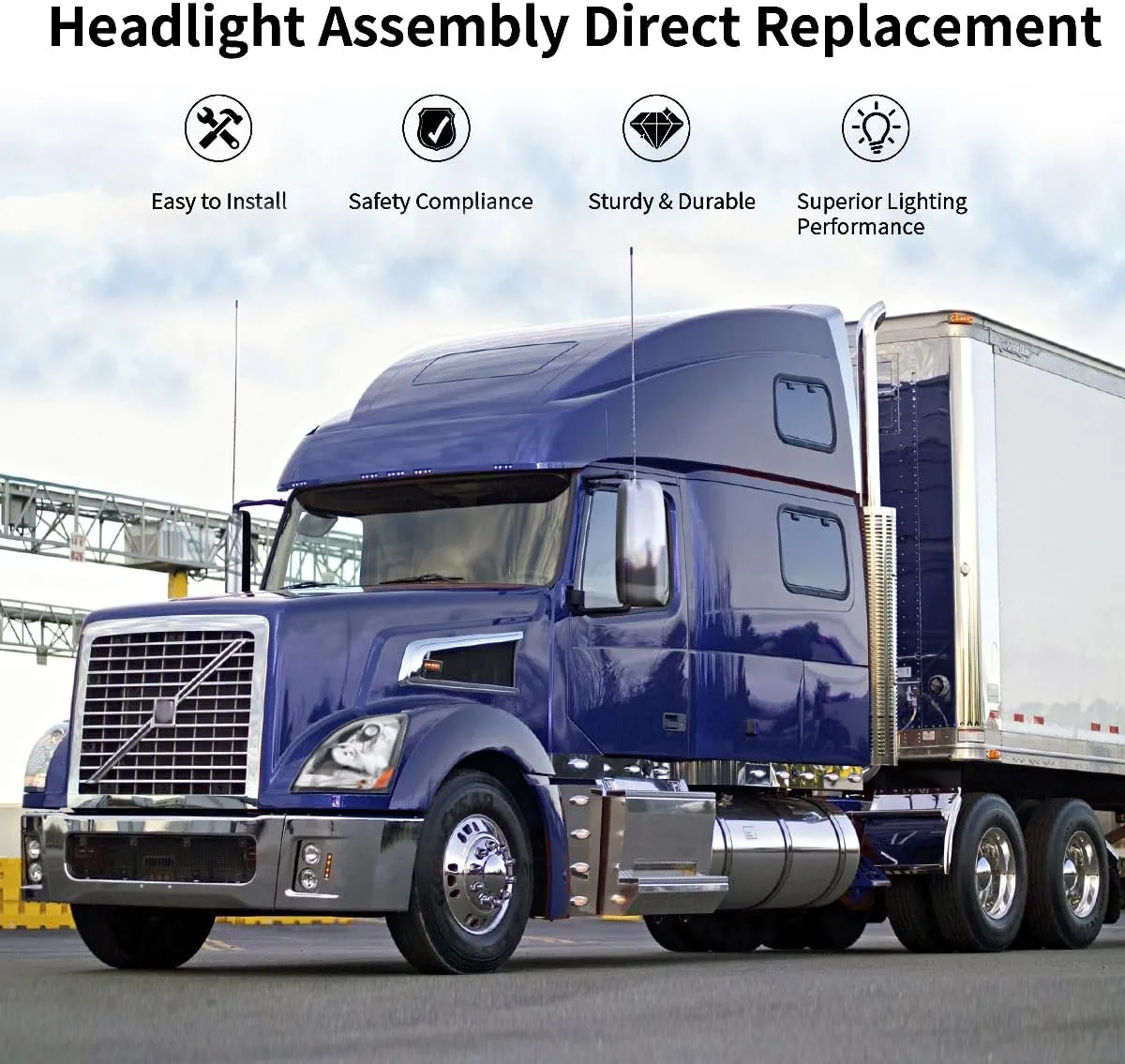 Semi Trucks Headlight Pair Compatible with 2004-2017 VOLVO VNL (Including All Bulbs),VNL Headlamp White Assembly