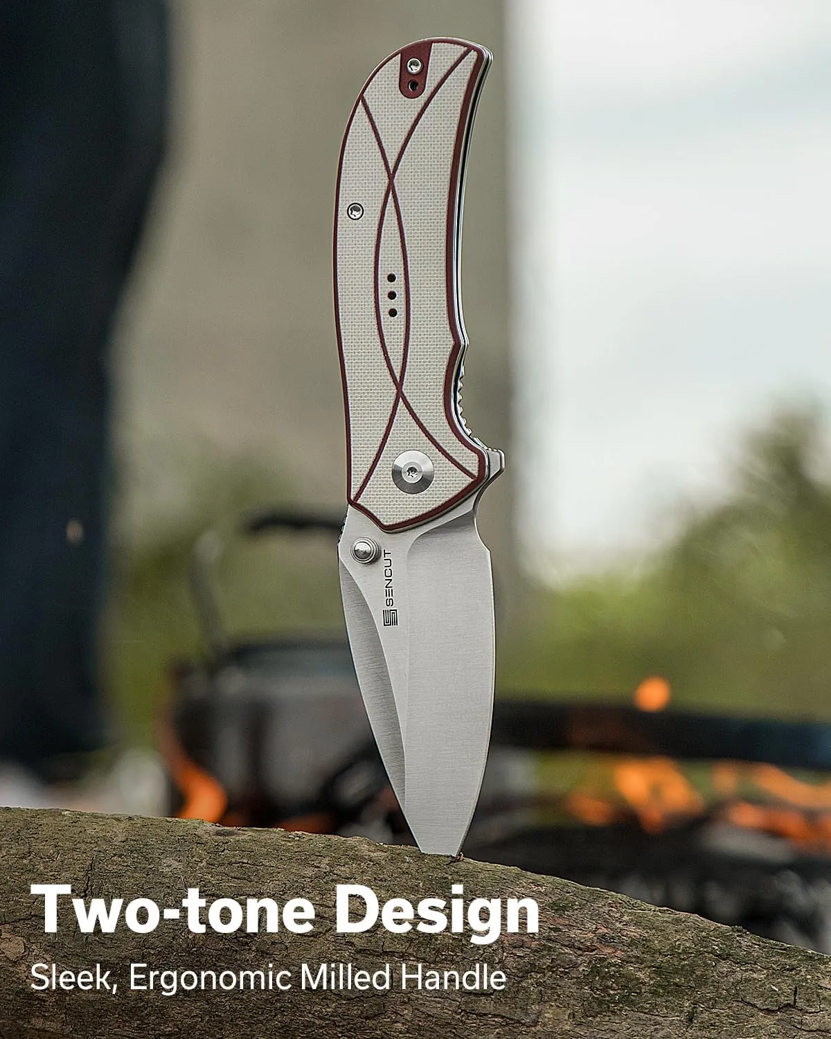 SENCUT Hyrax Pocket Knife for EDC, Folding Knife with 3.3" Blade & G10 Handle, Reversible Clip for Outdoor Camping Hiking Men Women (Ivory)