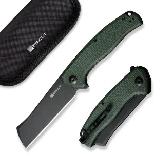SENCUT Traxler Pocket Knife for Men, Folding knife for EDC, Liner Lock Knives with 3.49" Sheepfoot Blade and Micarta Handle, Flipper knives with Deep Pocket Clip S20057C-4 (Green)