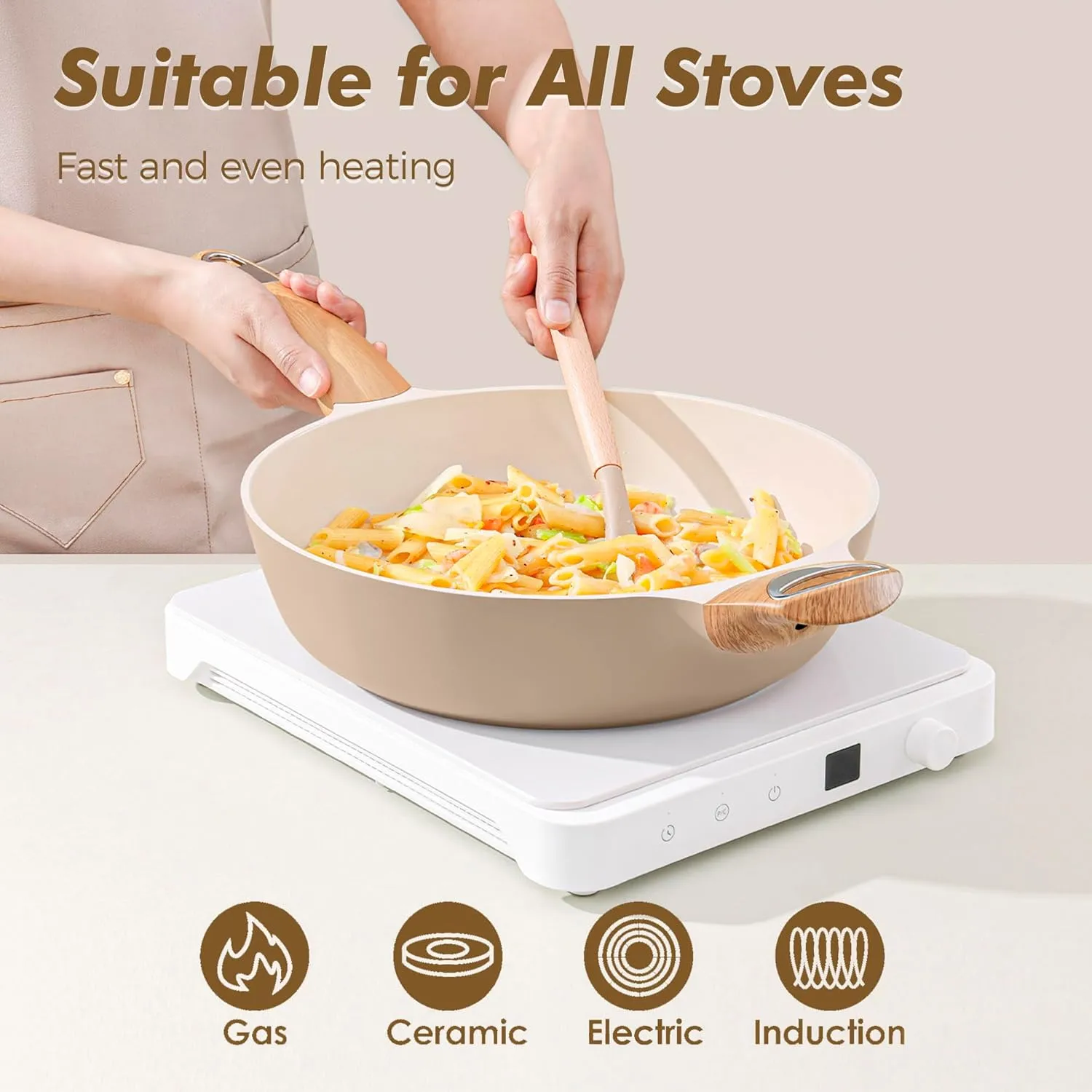 SENSARTE Ceramic Nonstick Frying Pan Skillet with Lid, 12 Inch Large Deep Frying Pan, 5 Qt Saute Pan, Induction Pan, Healthy Non Toxic Cooking Pan with Helper Handle, PFOA PFAS PTFE Free