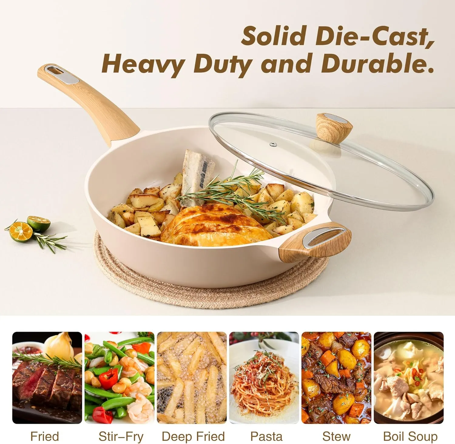 SENSARTE Ceramic Nonstick Frying Pan Skillet with Lid, 12 Inch Large Deep Frying Pan, 5 Qt Saute Pan, Induction Pan, Healthy Non Toxic Cooking Pan with Helper Handle, PFOA PFAS PTFE Free