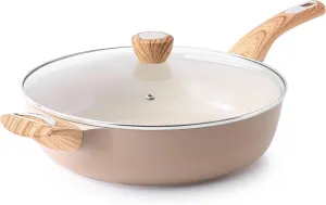 SENSARTE Ceramic Nonstick Frying Pan Skillet with Lid, 12 Inch Large Deep Frying Pan, 5 Qt Saute Pan, Induction Pan, Healthy Non Toxic Cooking Pan with Helper Handle, PFOA PFAS PTFE Free