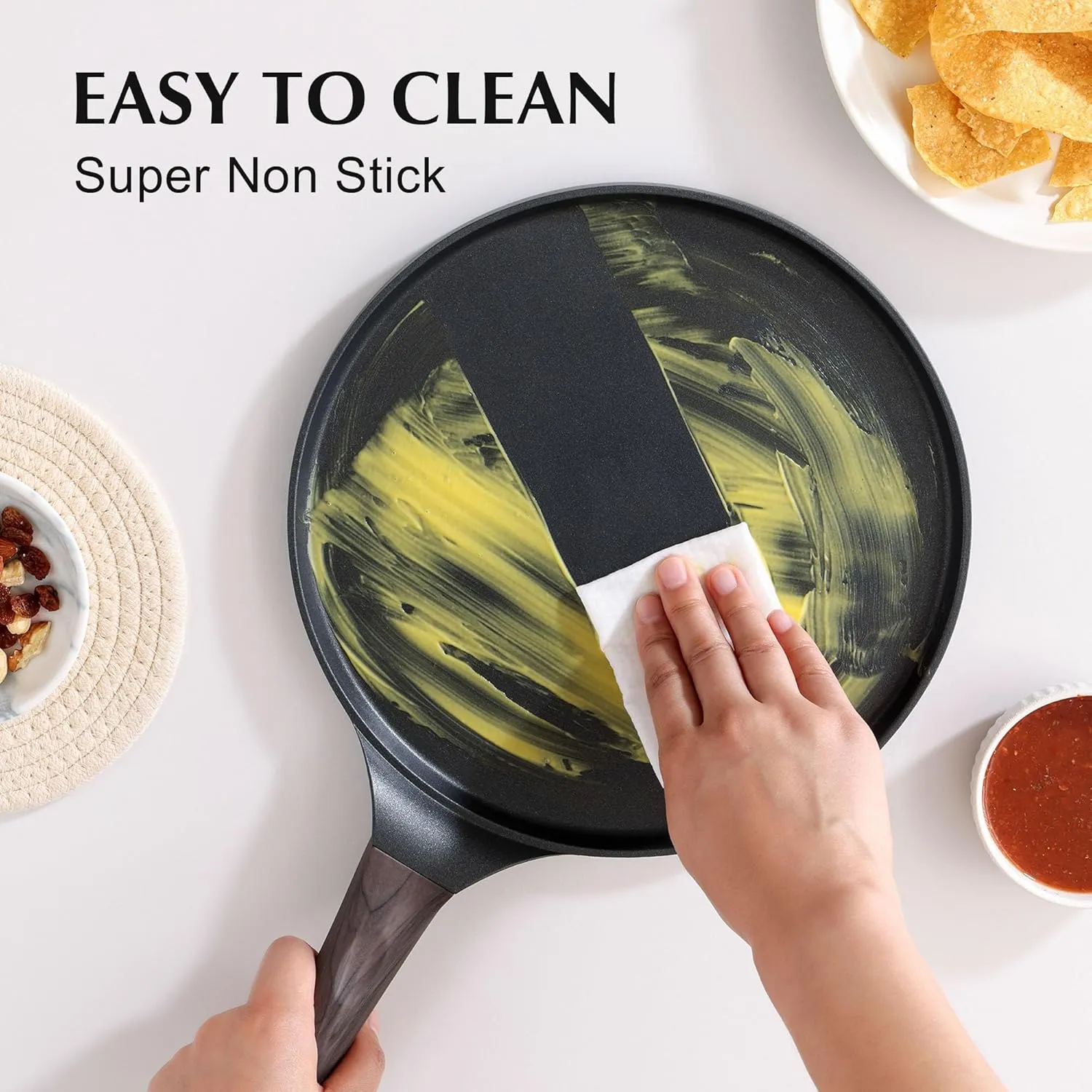 SENSARTE Nonstick Crepe Pan, Swiss Granite Coating Dosa Pan Pancake Flat Skillet Tawa Griddle 10-Inch with Stay-Cool Handle, Induction Compatible, PFOA Free (Black)
