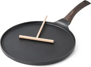 SENSARTE Nonstick Crepe Pan, Swiss Granite Coating Dosa Pan Pancake Flat Skillet Tawa Griddle 10-Inch with Stay-Cool Handle, Induction Compatible, PFOA Free (Black)
