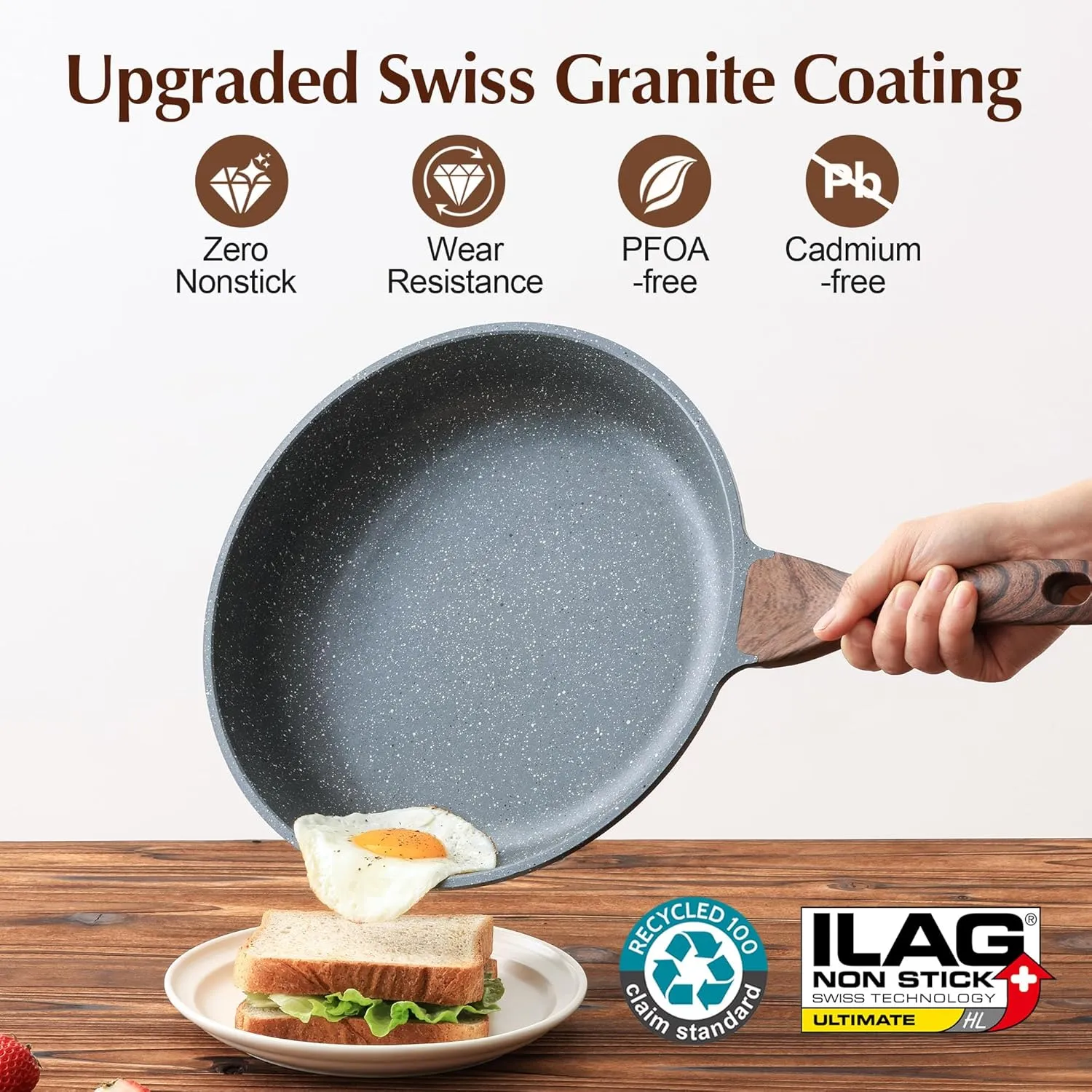 SENSARTE Nonstick Frying Pan Skillet with Lid, Omelet Pan with Cover, Healthy Cooking Chef's Pan, Kitchen Non toxic Pan, PFOA Free (10inch   Glass Lid)