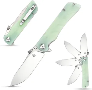 Sitivien ST134 Folding Knife,D2 Blade,G10 Handle with Unique Thumb Stud Opener for Outdoor EDC Camping(Jade)