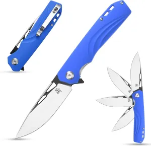 Sitivien ST141 Folding Knife,D2 Steel Blade G10 Handle Pocket Knife EDC Tool Knife for Survival, Hiking, Camping, Fishing(Blue)
