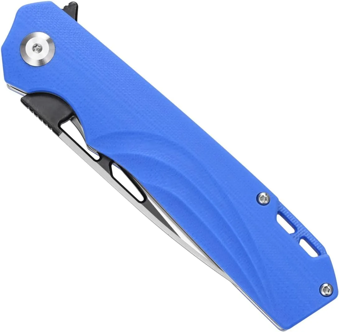 Sitivien ST141 Folding Knife,D2 Steel Blade G10 Handle Pocket Knife EDC Tool Knife for Survival, Hiking, Camping, Fishing(Blue)