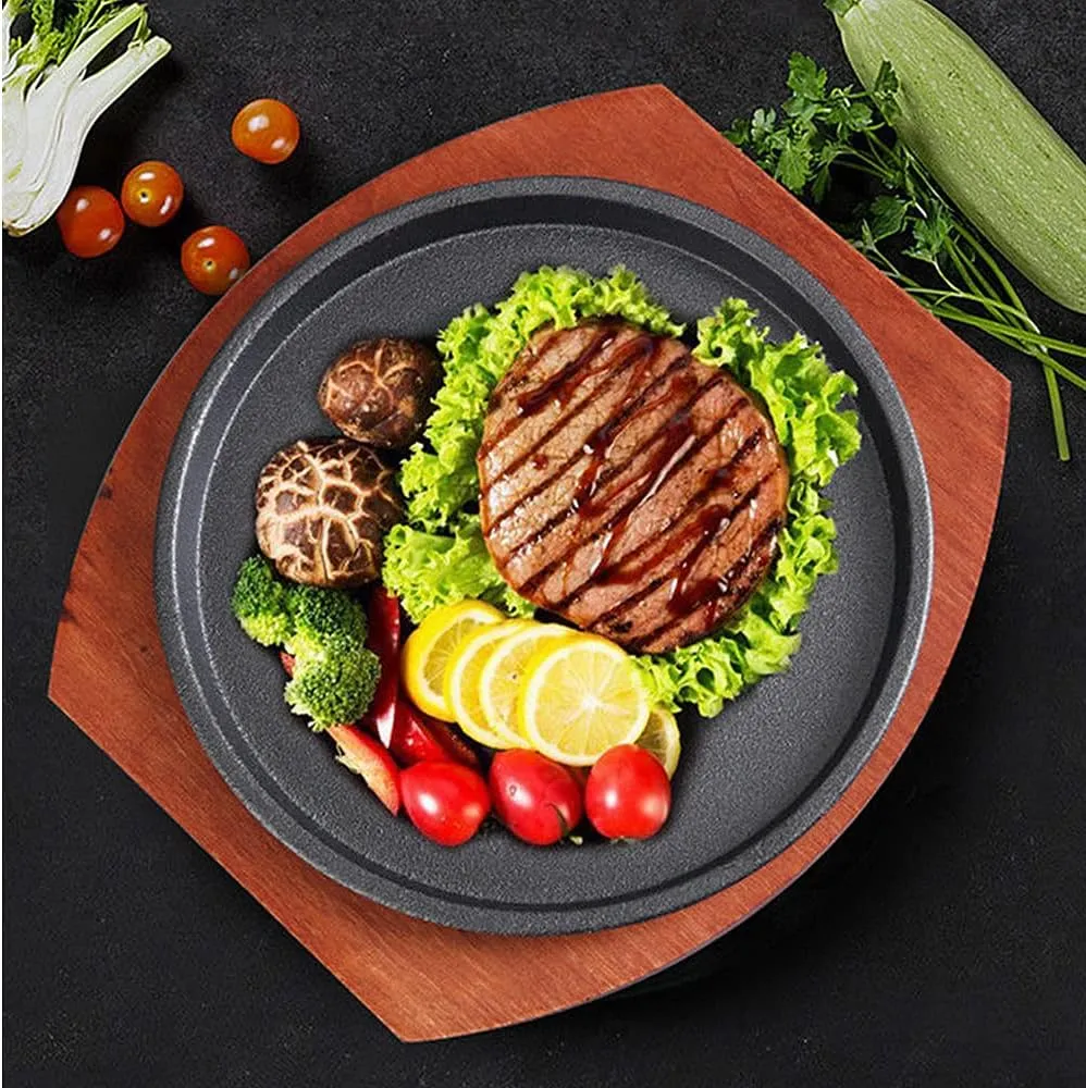 Skillet with Cast Iron Round Home Restaurant Rotisserie ((Plate   Iron) 29cm)