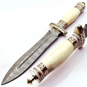 Skokie Knives Custom Damascus Steel Hunting Knife Camel Bone Handle-Handmade Premium Quality Edge Fixed Blade–Multipurpose–Ideal for Survival Camping Hiking Outdoor Every Day Carry Professional