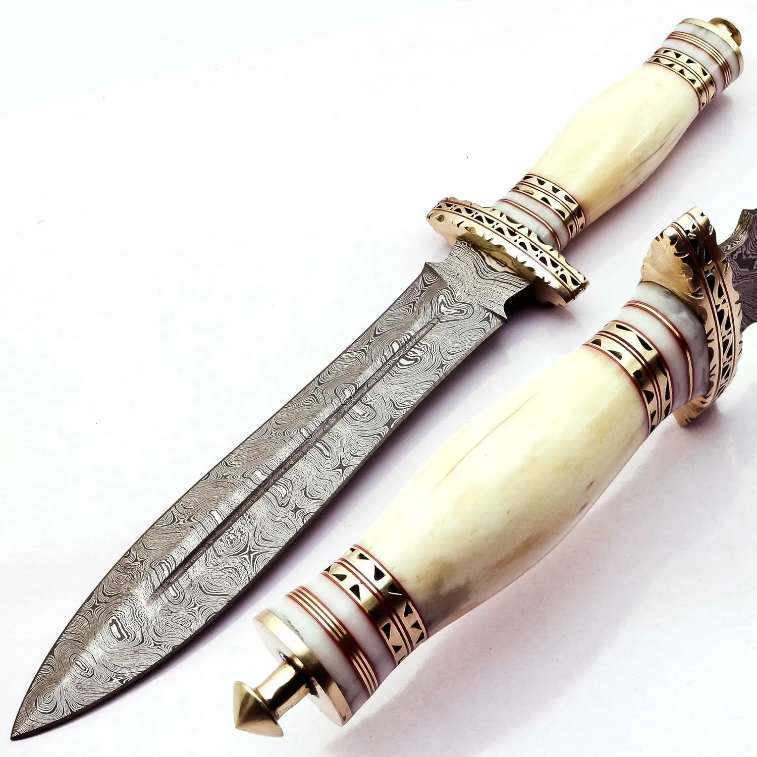 Skokie Knives Custom Damascus Steel Hunting Knife Camel Bone Handle-Handmade Premium Quality Edge Fixed Blade–Multipurpose–Ideal for Survival Camping Hiking Outdoor Every Day Carry Professional