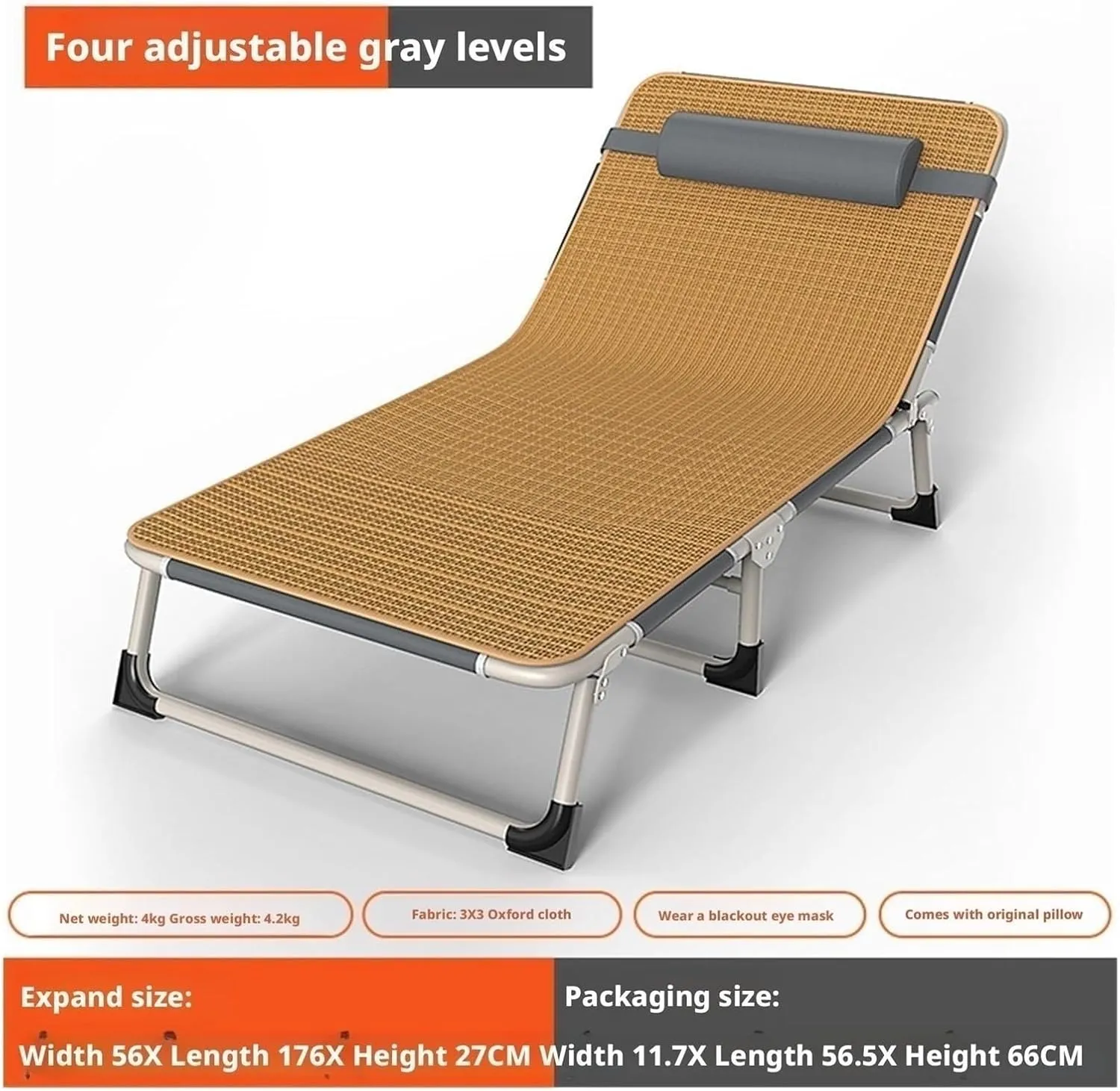 Sleeping Cots for Adults with Cold Mattress and Pillow, Portable Folding Bed, 4-Level Backrest Adjustment, Washable Design, No Installation Required(Style1-56x176)