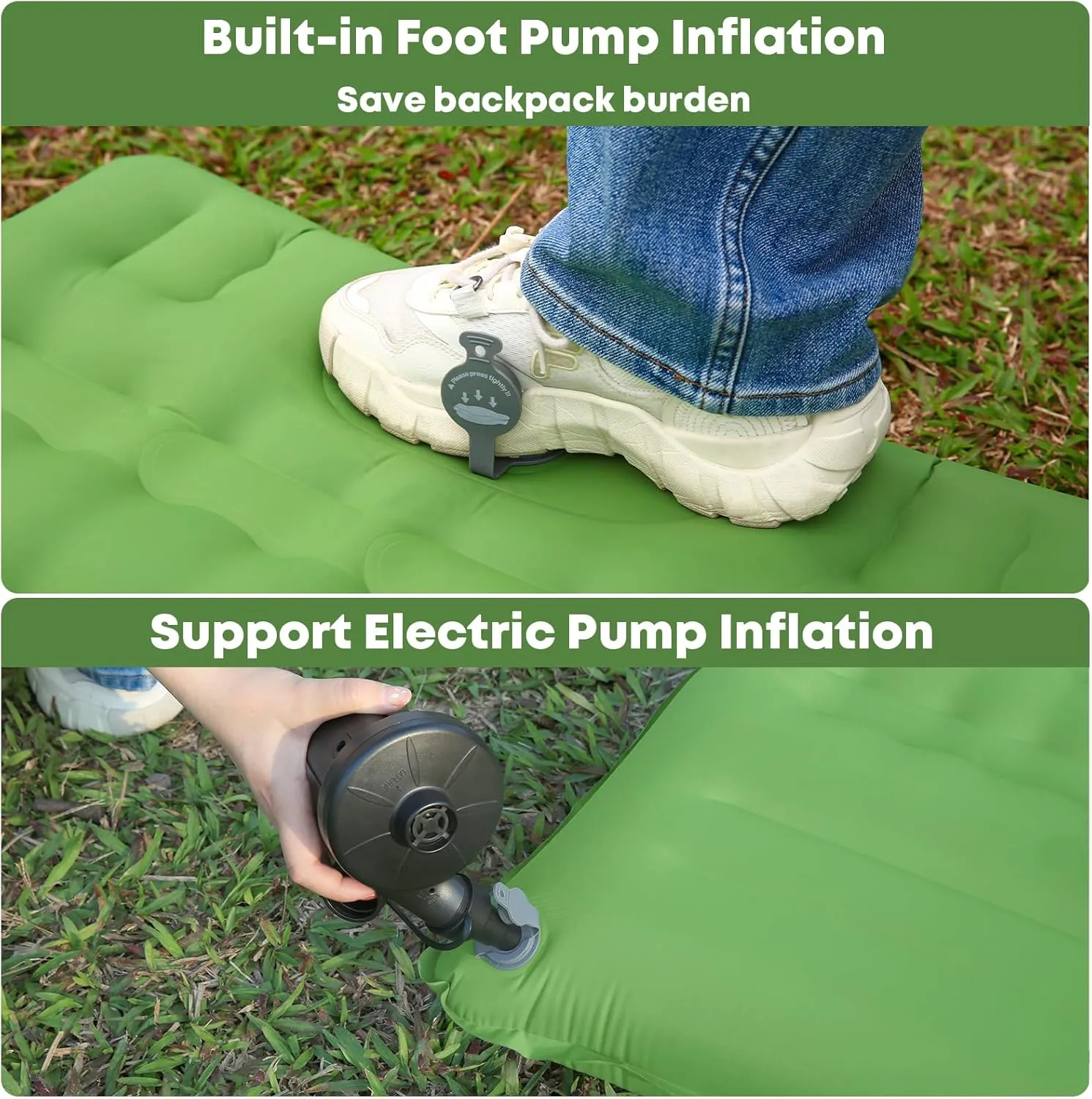 Sleeping Pad 4.7" Extra Thick, Upgraded Reinforced Support Structure with Built-in Foot Pump and Pillows Portable Camping Air Mattress Bed for Tent Backpacking Hiking