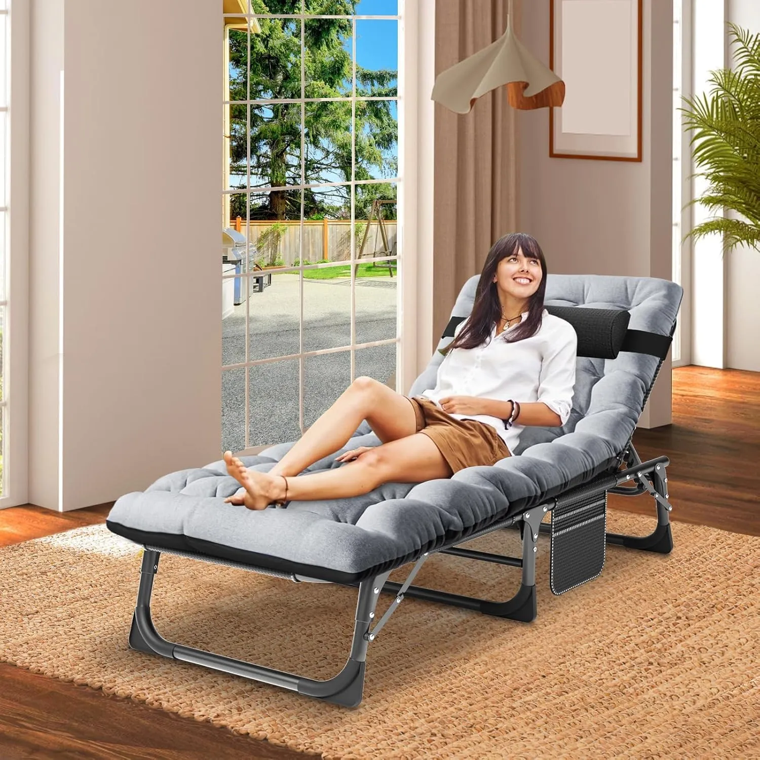 Slsy Folding Bed with Mattress, Cot Size Foldable Guest Beds, Hideaway Cot for Adults, Portable Fold up Bed with Adjustable Positions for Home, Office, Indoor, Outdoor