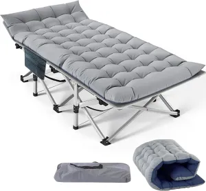 Slsy Folding Camping Cot for Adults with Mattress, Portable Sleeping Cots, Camp Bed with Carry Bag for Outdoor Travel, Beach, Hiking