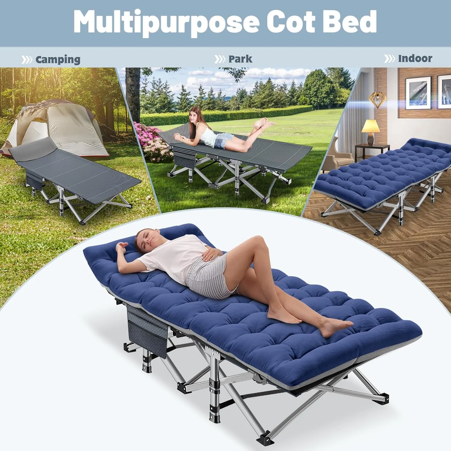 Slsy Folding Camping Cot for Adults with Mattress, Portable Sleeping Cots, Camp Bed with Carry Bag for Outdoor Travel, Beach, Hiking